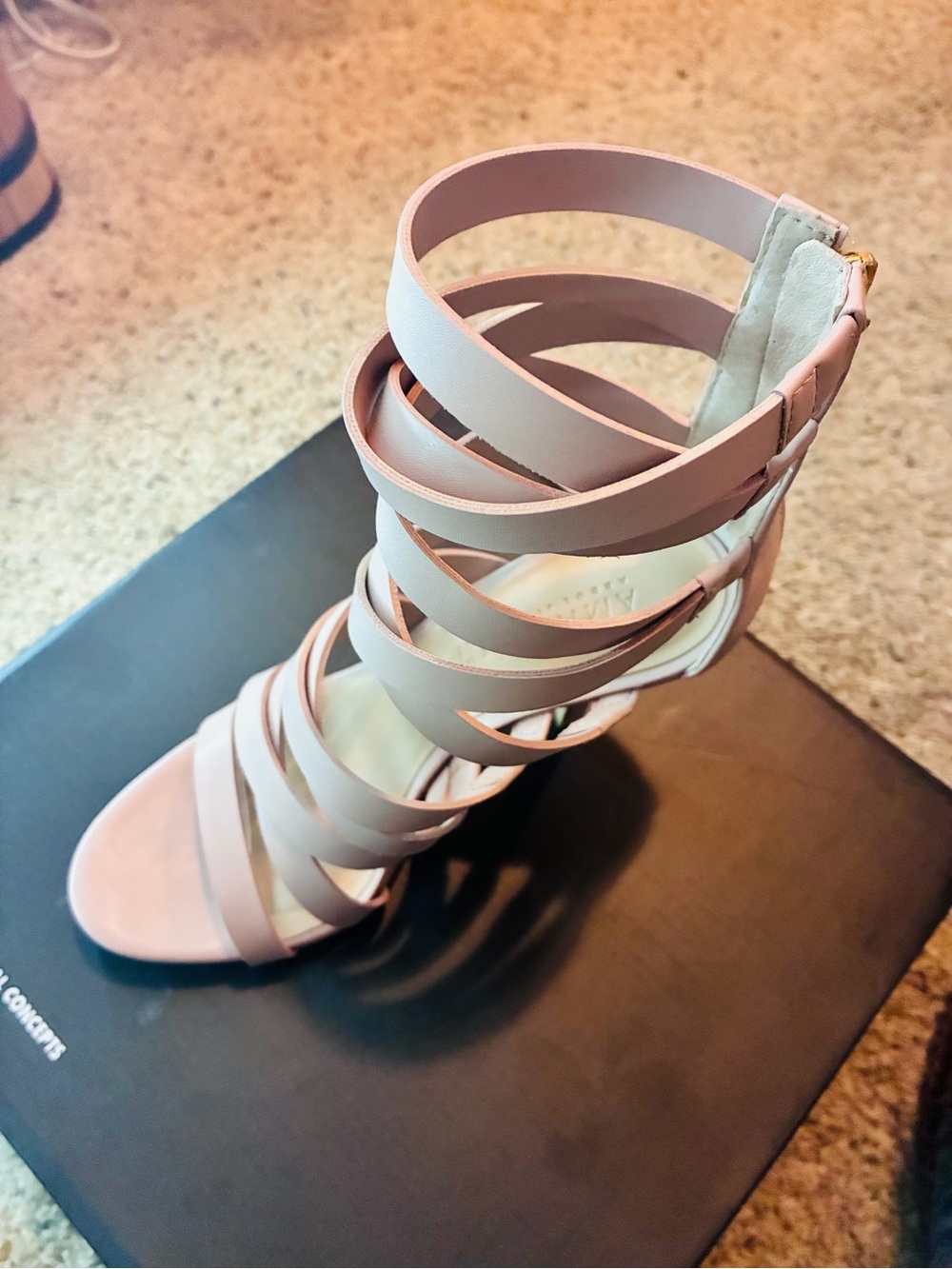 Multi-Strap High Heel Sandal in Blush Pink